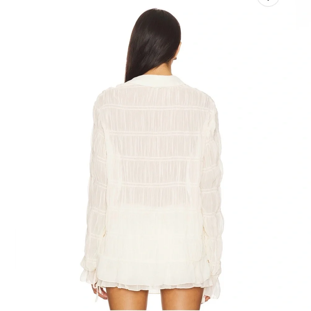 SNDYS La Louisiane Cream Shirred Button Up Blouse NWT Medium Chiffon Romantic - Picture 4 of 4